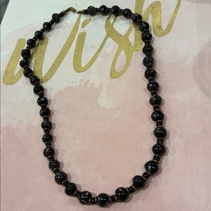 Elegant Black Stone with Hand Painted White Elements Beaded Necklace